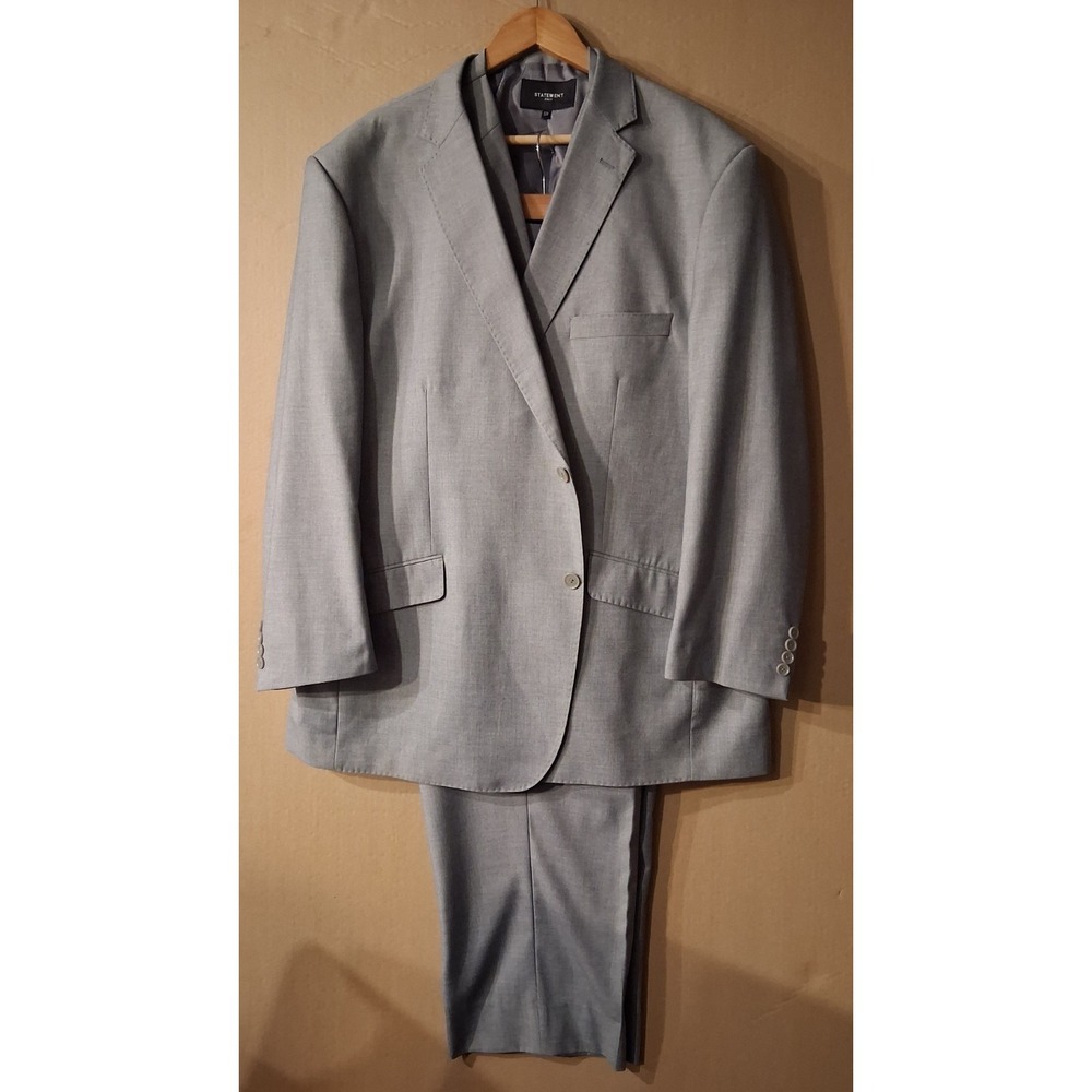 Men's Statement Italy Gray 3-Piece Suit 52R Jacket 47 46x28 Vest Business